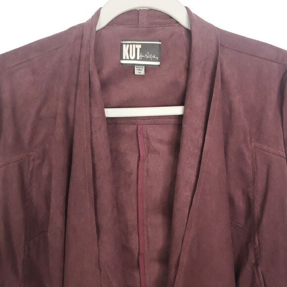Kut From The Kloth Jacket Womens M Suede Soft Unlined Burgundy Draped Front - Picture 2 of 10